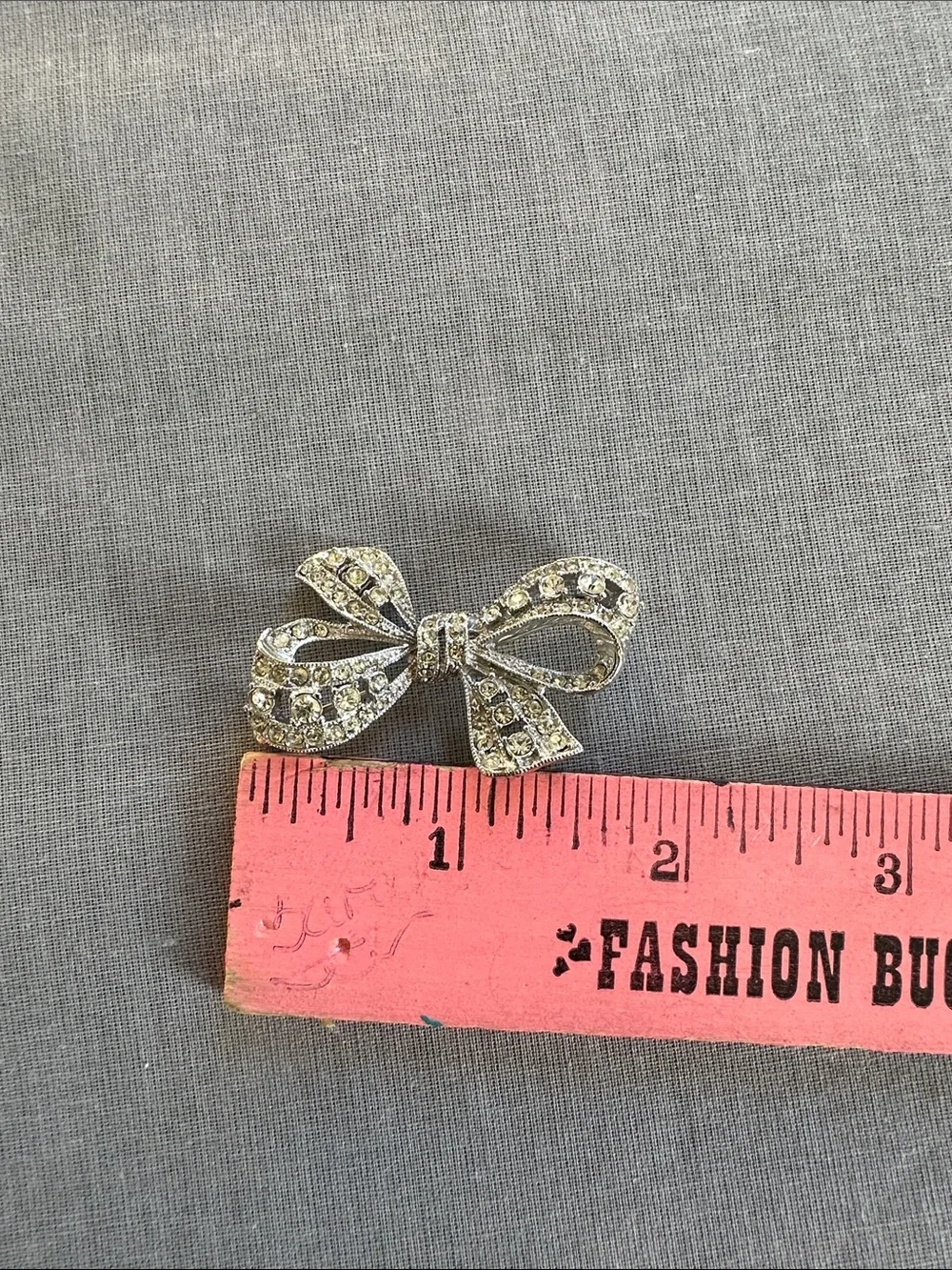 Crystal Bow Brooch Pin - Silver Tone - Picture 3 of 3